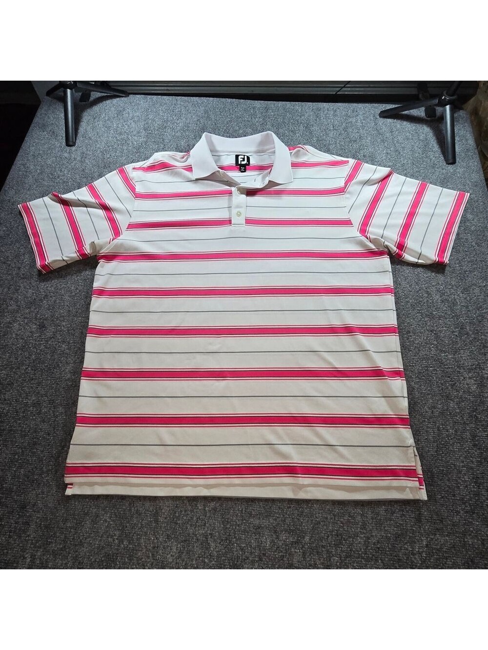 FootJoy FJ Golf Polo Shirt Mens XL Pink White Stripe Performance Short Sleeve